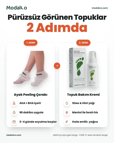 Modalco sosyal medya gönderisi: pürüzsüz topuklar için iki adımlı bakım rutini